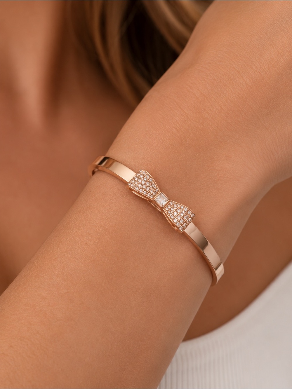 Kate Spade Ready Set Bow Pavé Rose Gold Bangle Bracelet